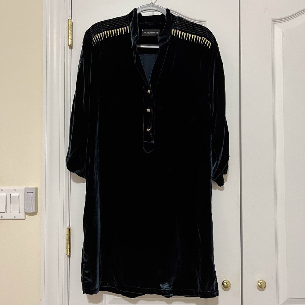 Zadig & Voltaire Green/Gold Velvet Tunic Dress Size M